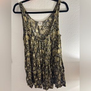 Free People Intimately Babydoll Tank with Pleats & Ruffles - Olive Green & Gold